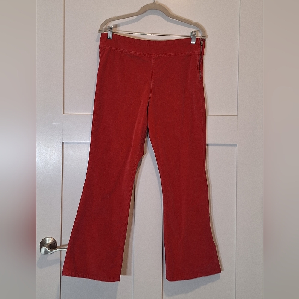 Free People In My Feelings Velvet Crop Boot Cut Pants Red Stretch Medium Hi Rise